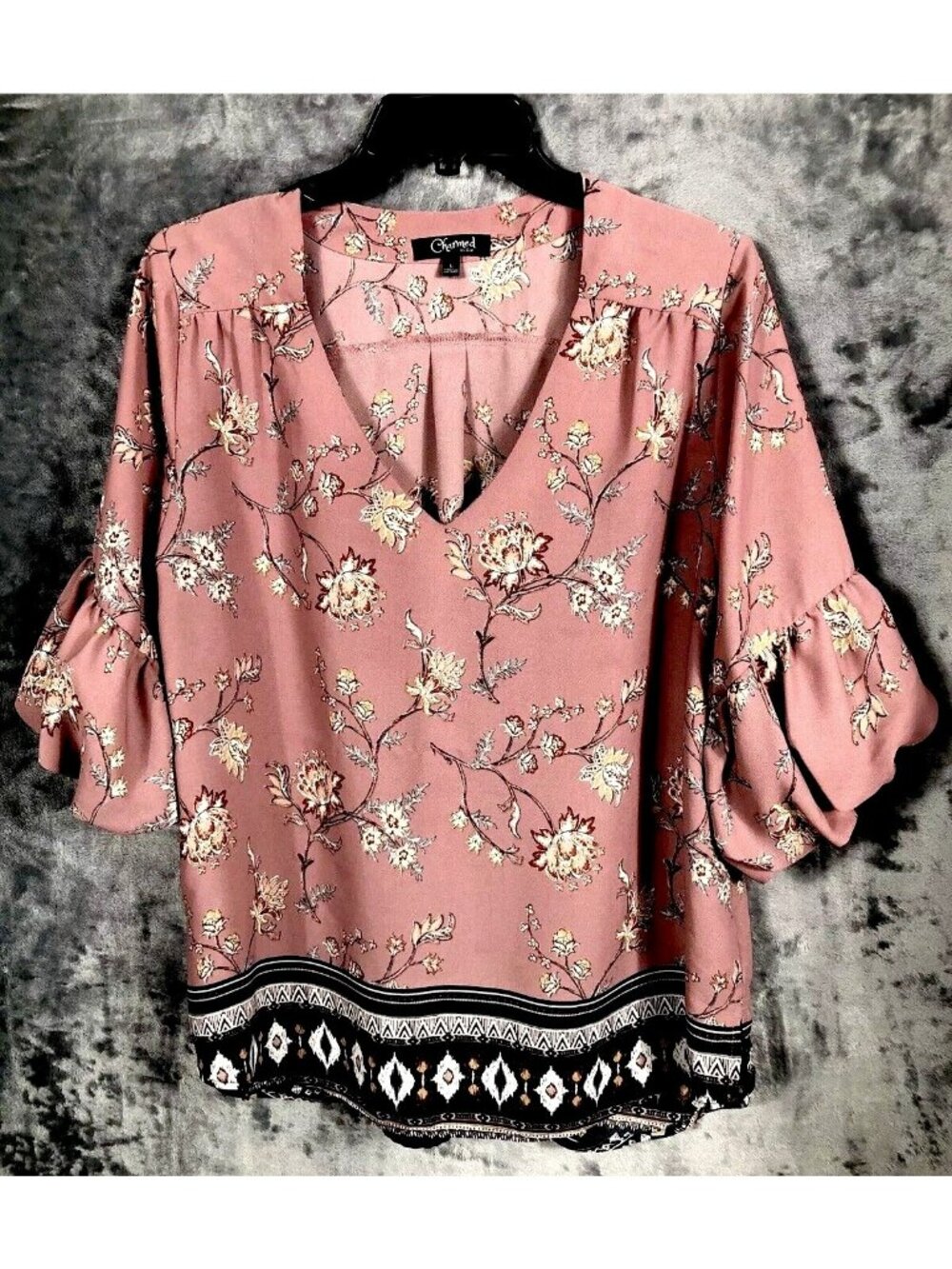 Charmed By Eve Floral Print Blouse With Ruffle Sleeves Large